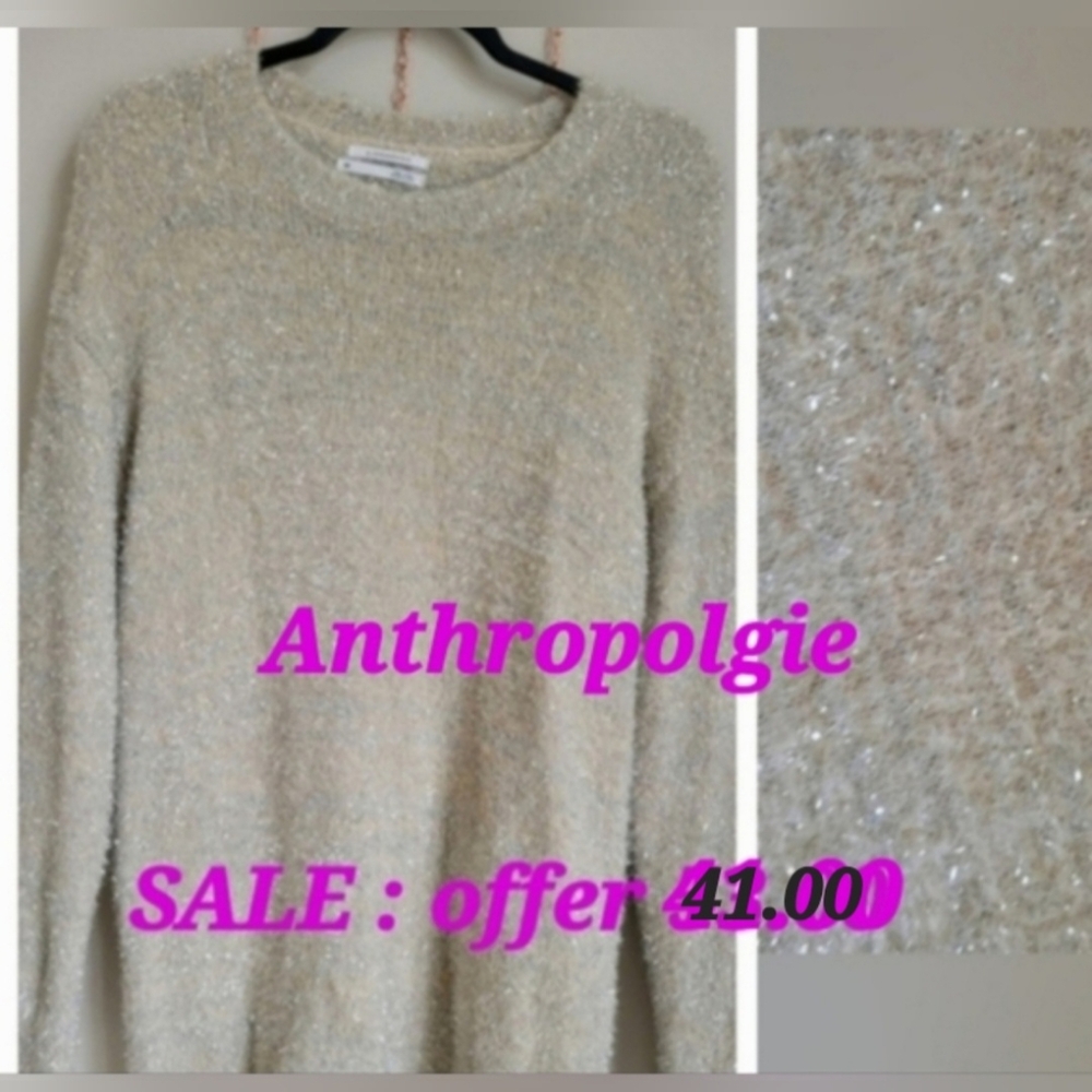 Anthropolgie grey,beige tinsel sparkle sweater size xxs tunic,relaxed,oversized